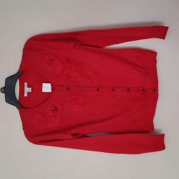 Banana Republic Cherry Red rosette detail button down cardigan. Size small. - Picture 1 of 8